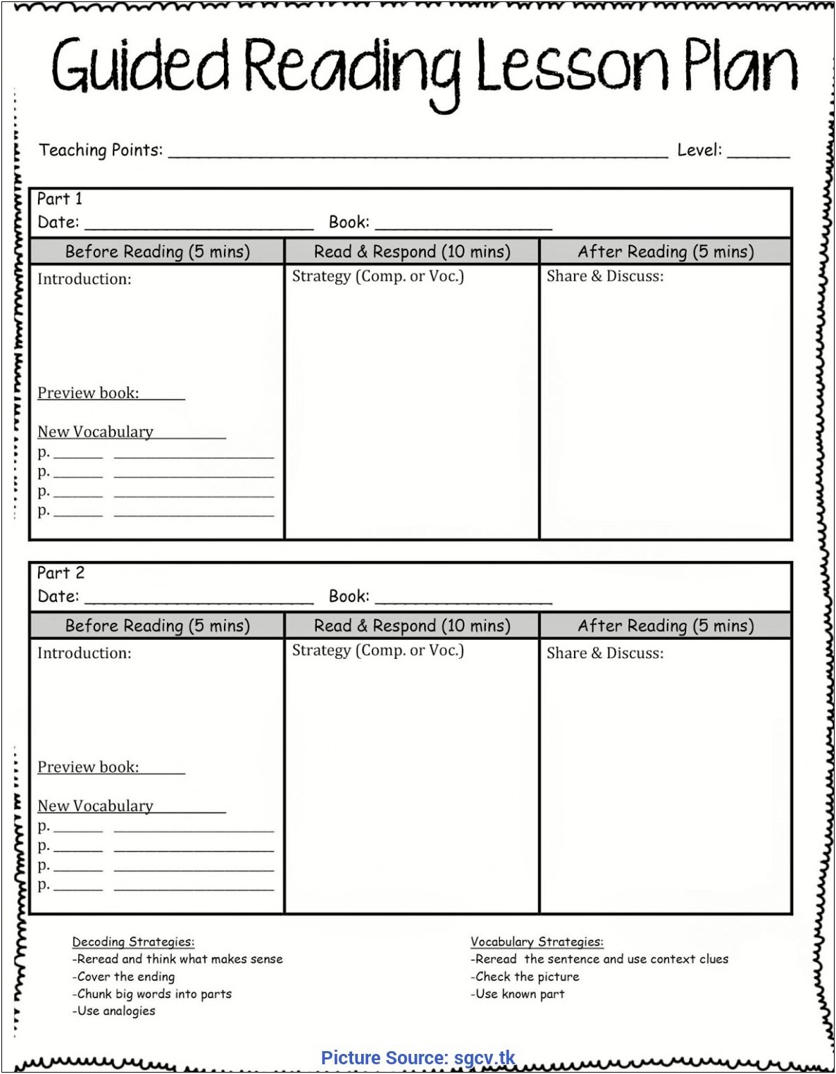 Guided Reading Planning Template Year 1