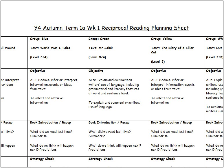 Guided Reading Planning Template Year 3