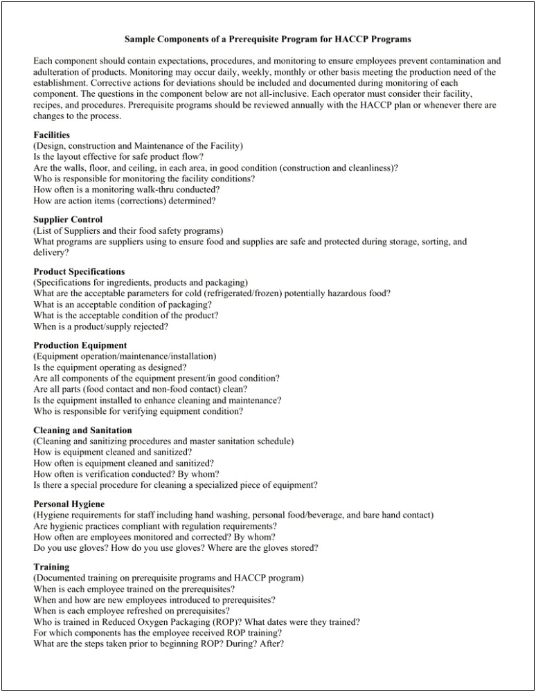 Haccp Plan Template For Reduced Oxygen Packaging