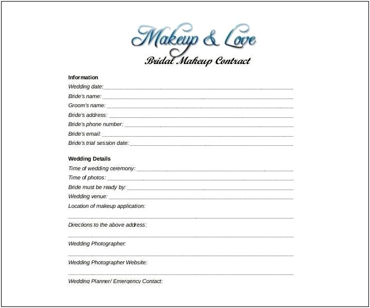 Hair And Makeup Contract Template Word