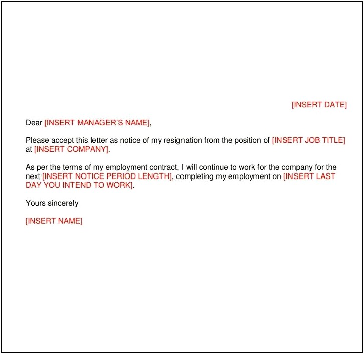 Handing In Notice Letter Template Uk