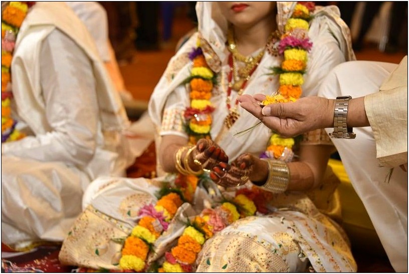 Hands Shake Picture In Assamese Wedding Invitation Card