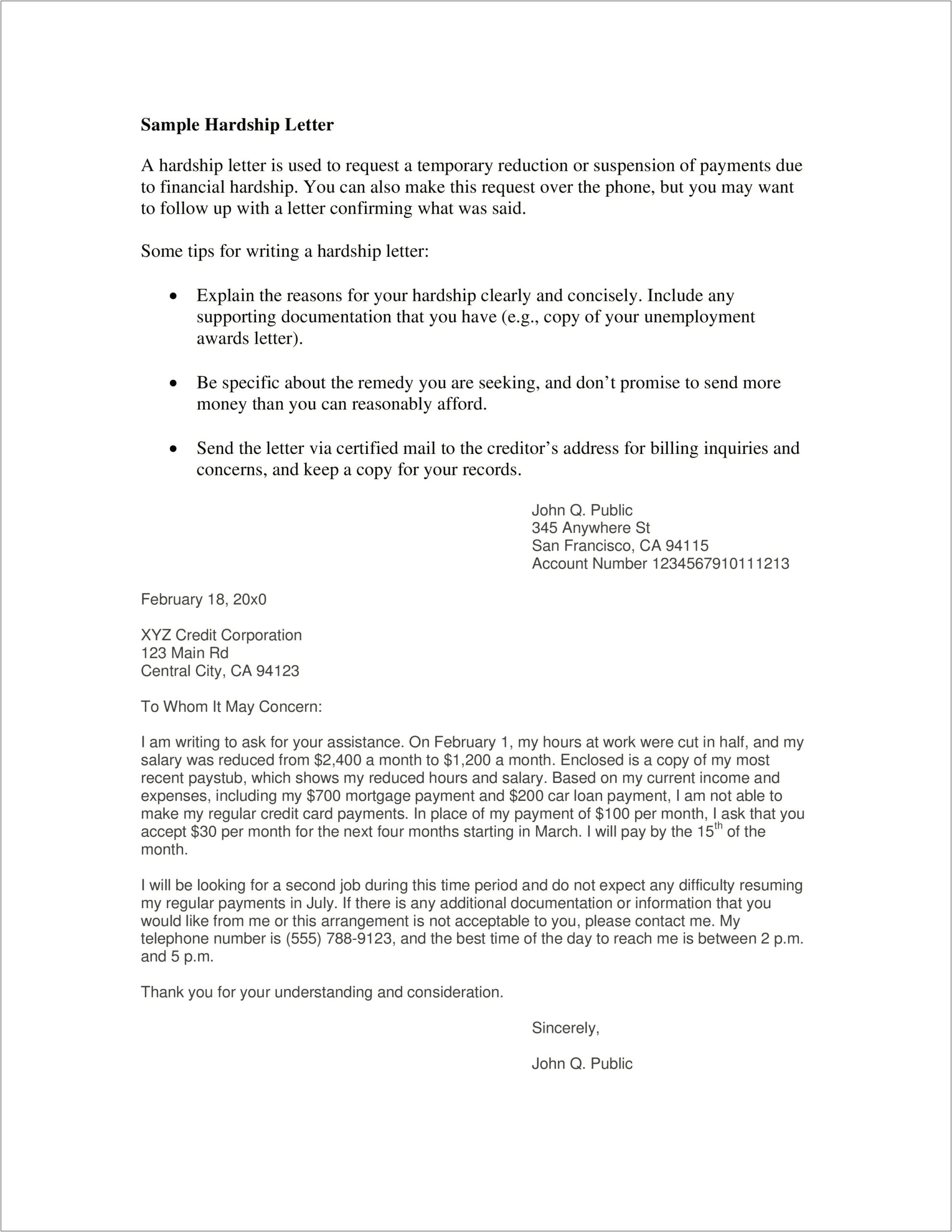 Hardship Letter To Mortgage Company Template
