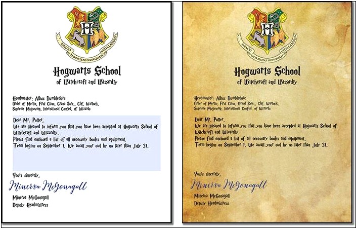 Harry Potter Acceptance Letter Google Docs Templat