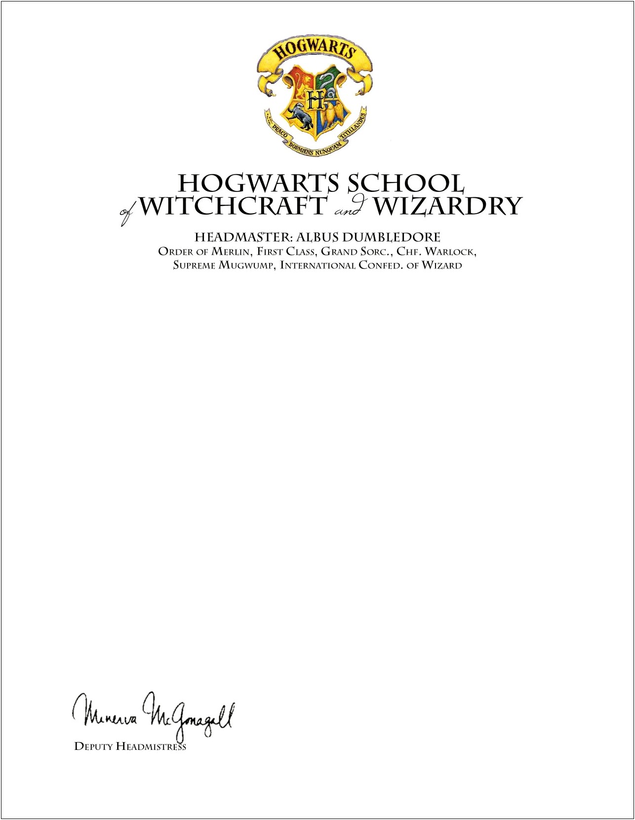 Harry Potter Acceptance Letter Invitation Template