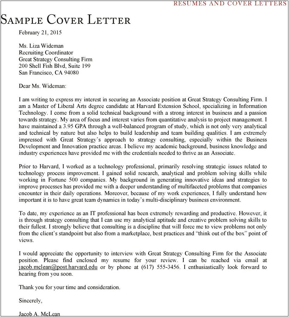 Harvard Business School Cover Letter Template