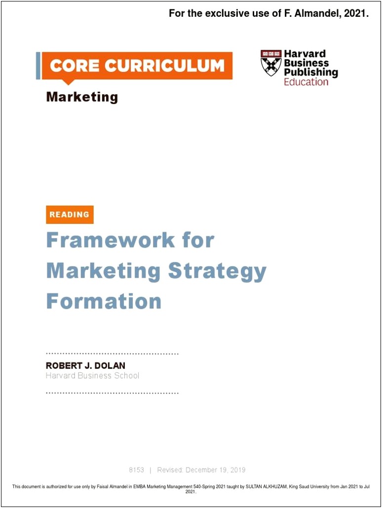 Harvard Business School Marketing Plan Template