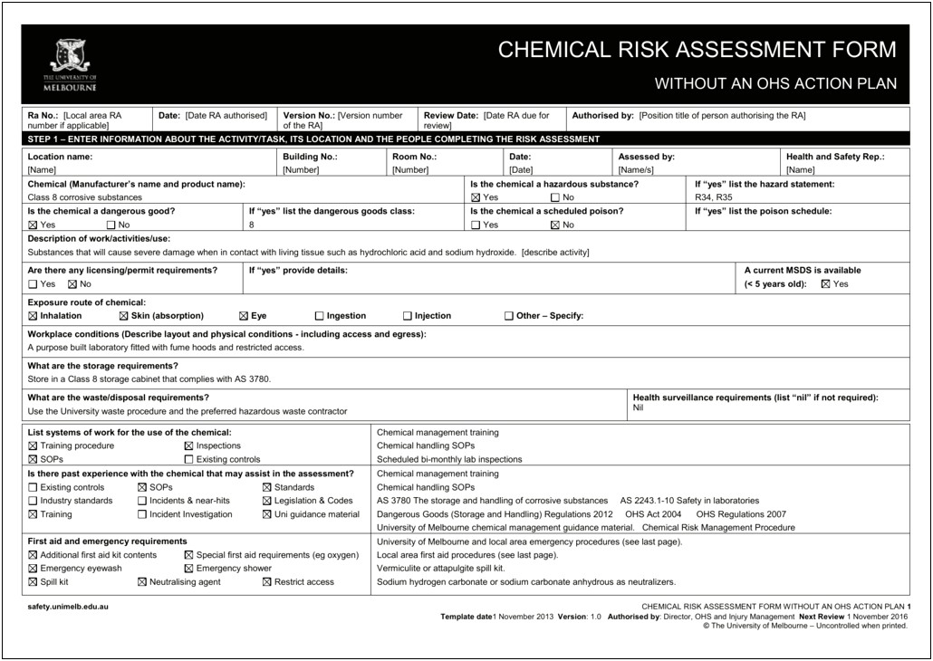 Hazard Checklist And Risk Control Action Plan Template