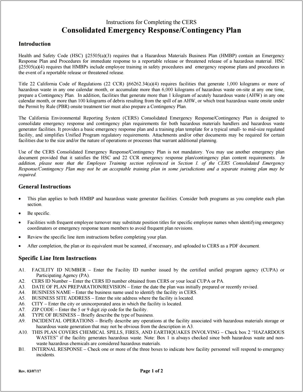 Hazardous Material Spill Response Plan Template