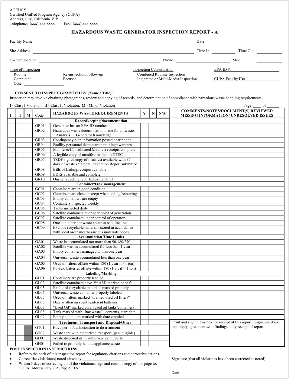 Hazardous Waste Contingency Plan Template California