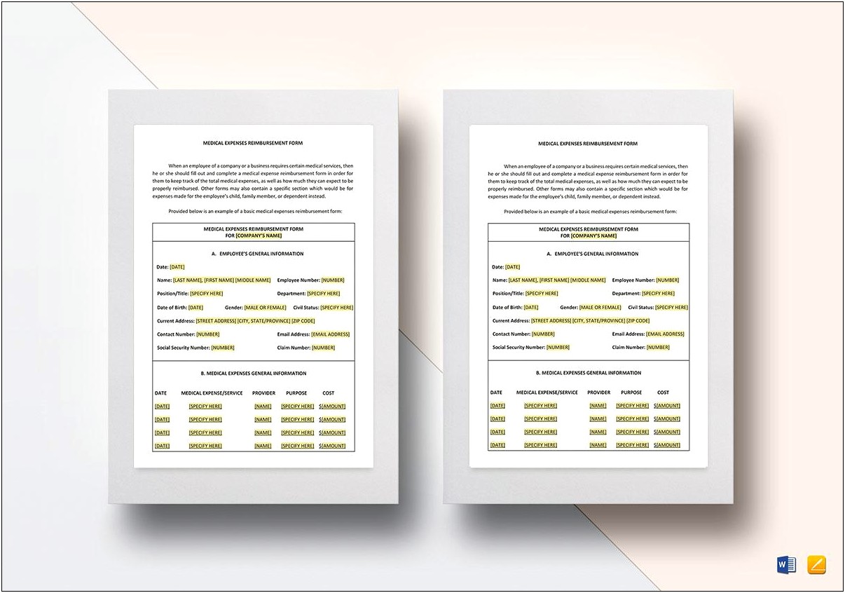 Health And Medical Reimbursable Plan Template