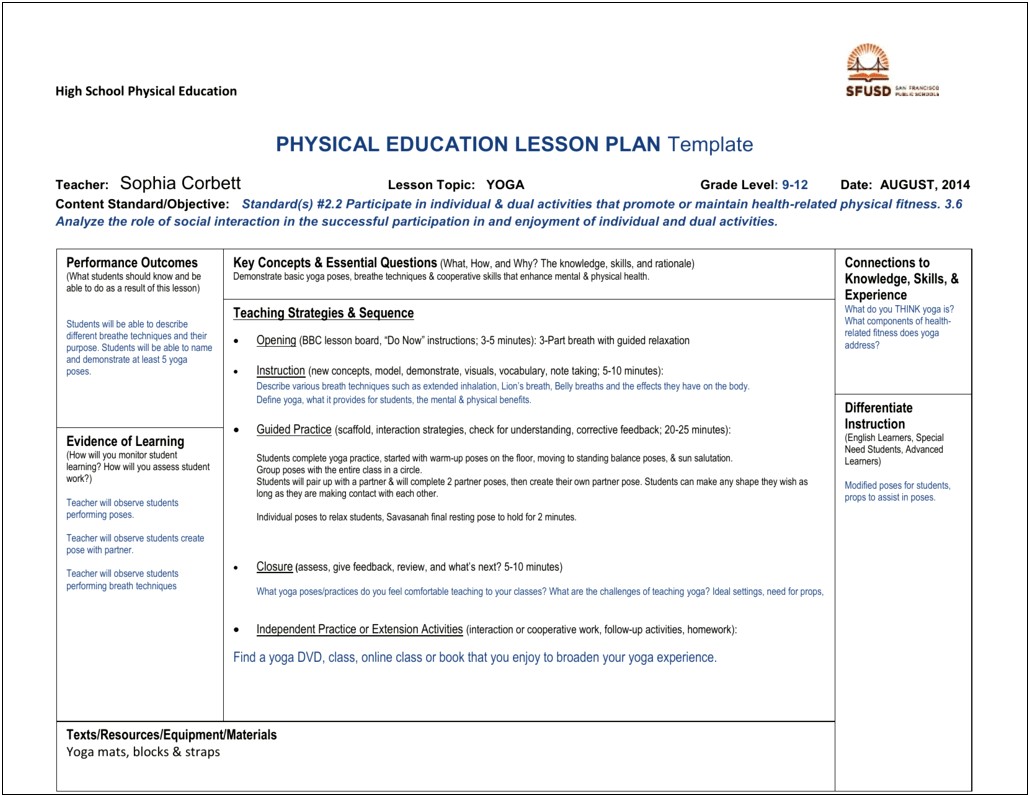 Health And Physical Education Unit Plan Template