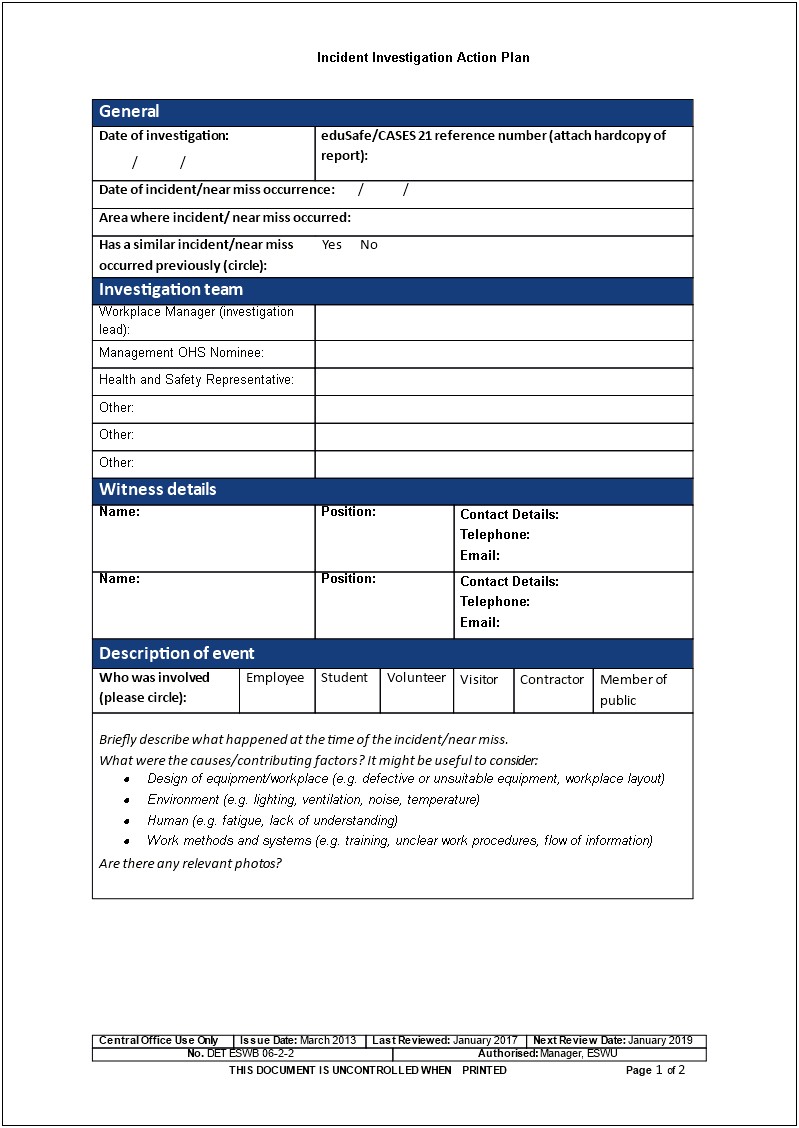 Health And Safety Implementation Plan Template