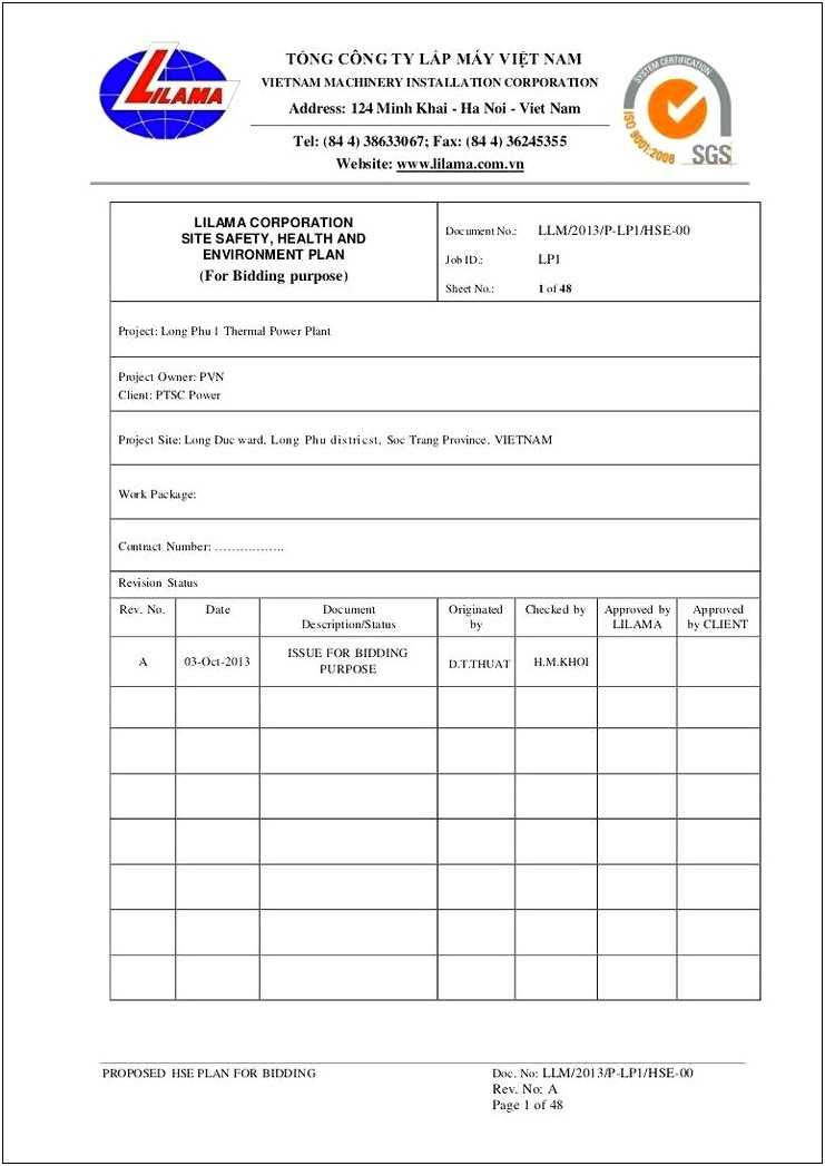 Health And Safety Plan Template Doc