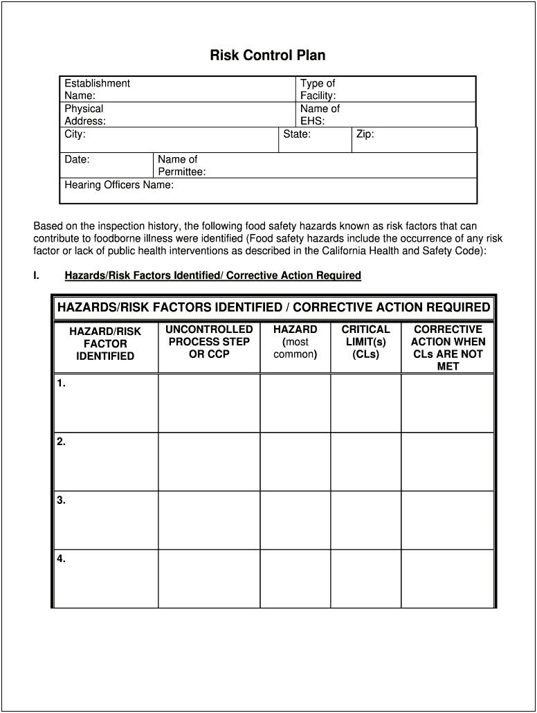 Health And Safety Risk Management Plan Template