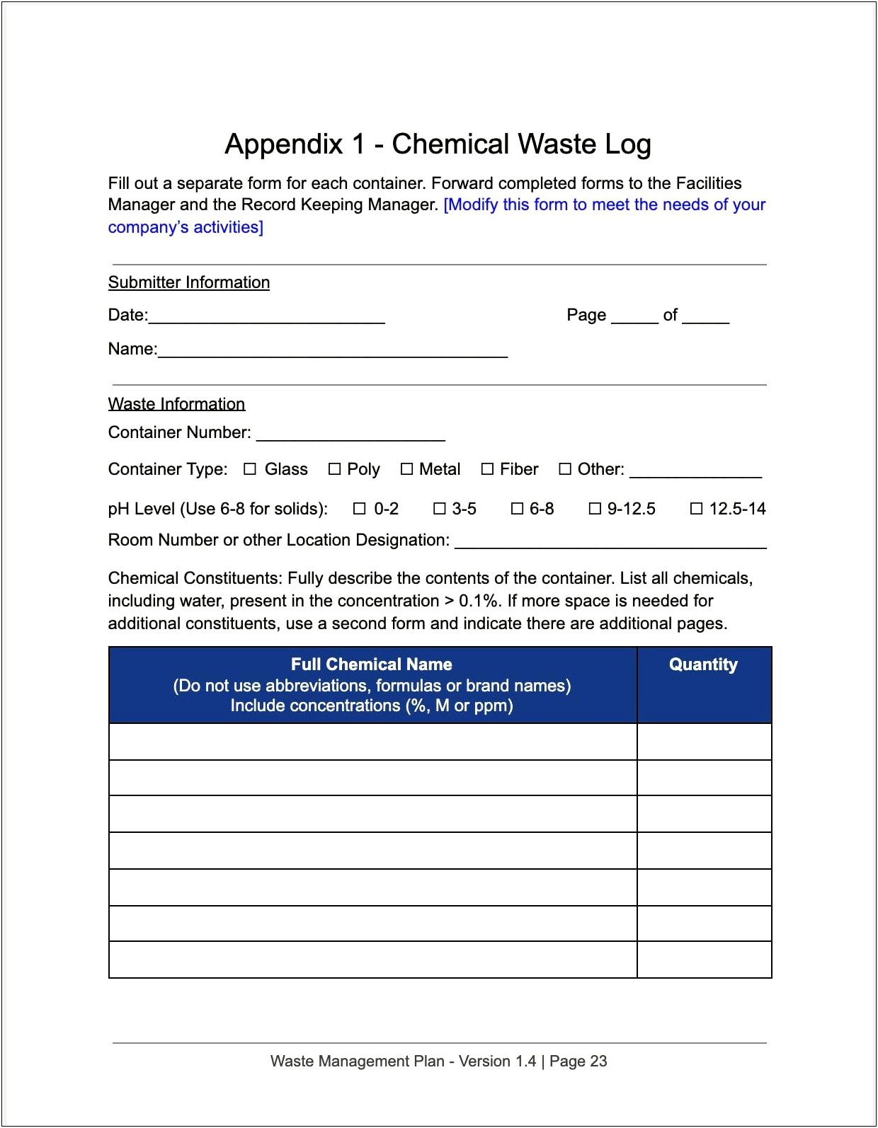 Health Care Waste Management Plan Template