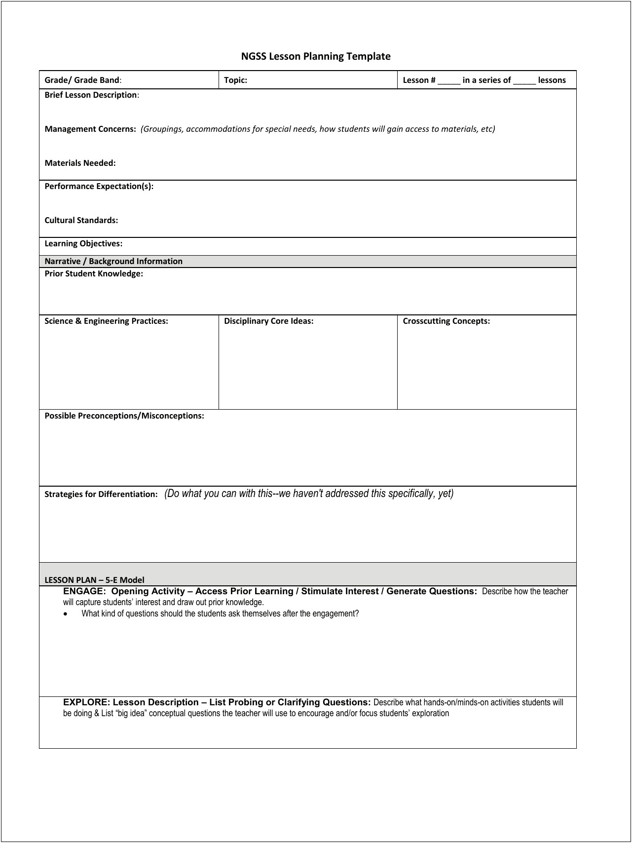 High School Band Lesson Plan Template