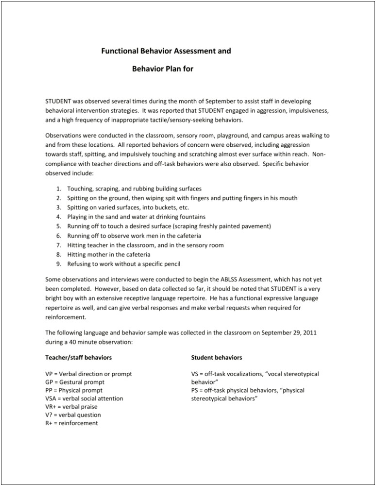 High School Behavior Intervention Plan Template