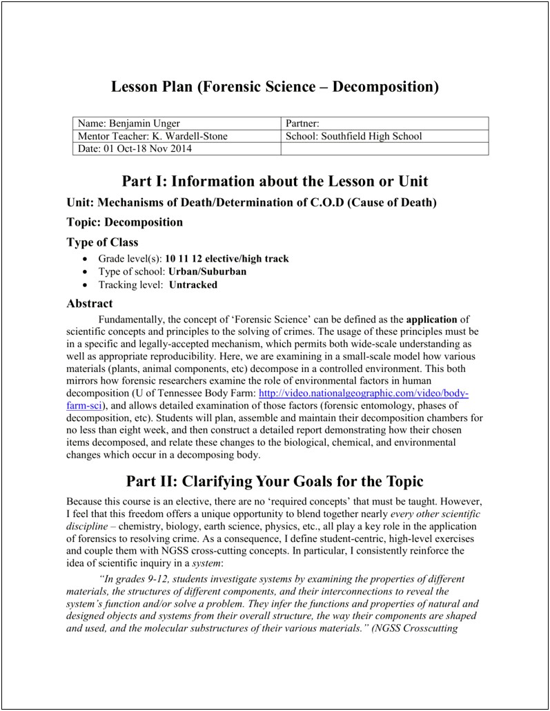 High School Science Lesson Plan Template Doc