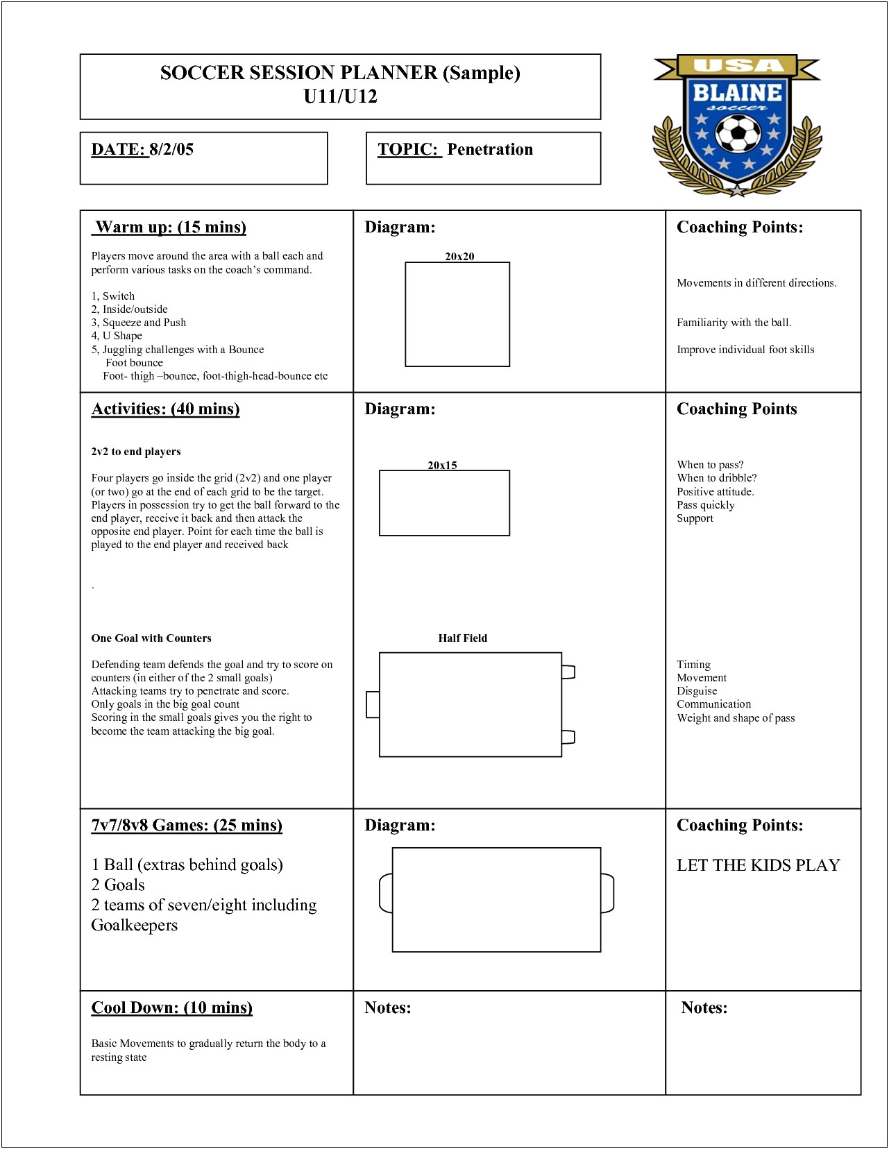 High School Soccer Practice Plan Template