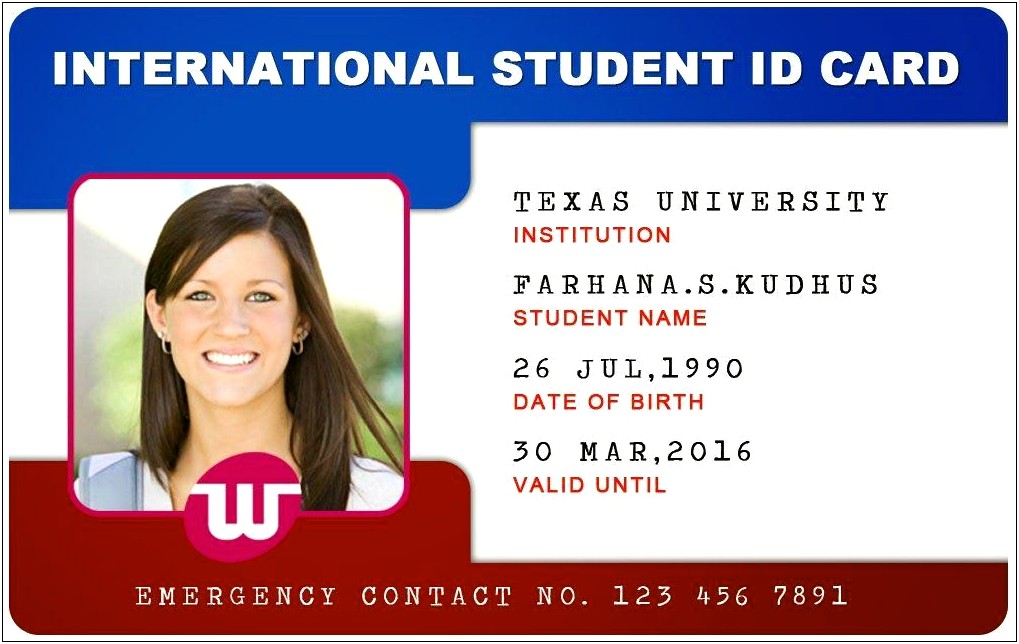 High School Student Id Card Template