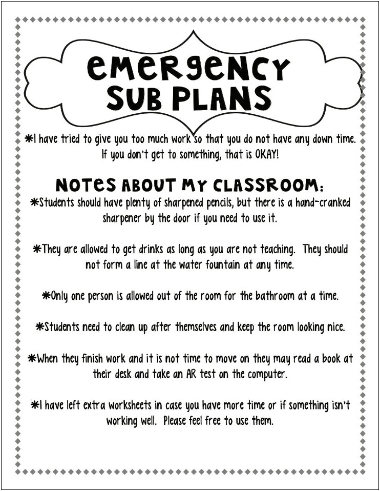 High School Substitute Lesson Plan Template