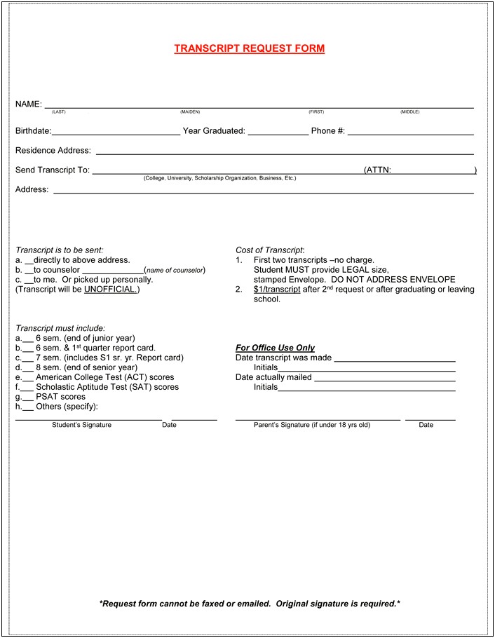 High School Transcript Request Letter Template