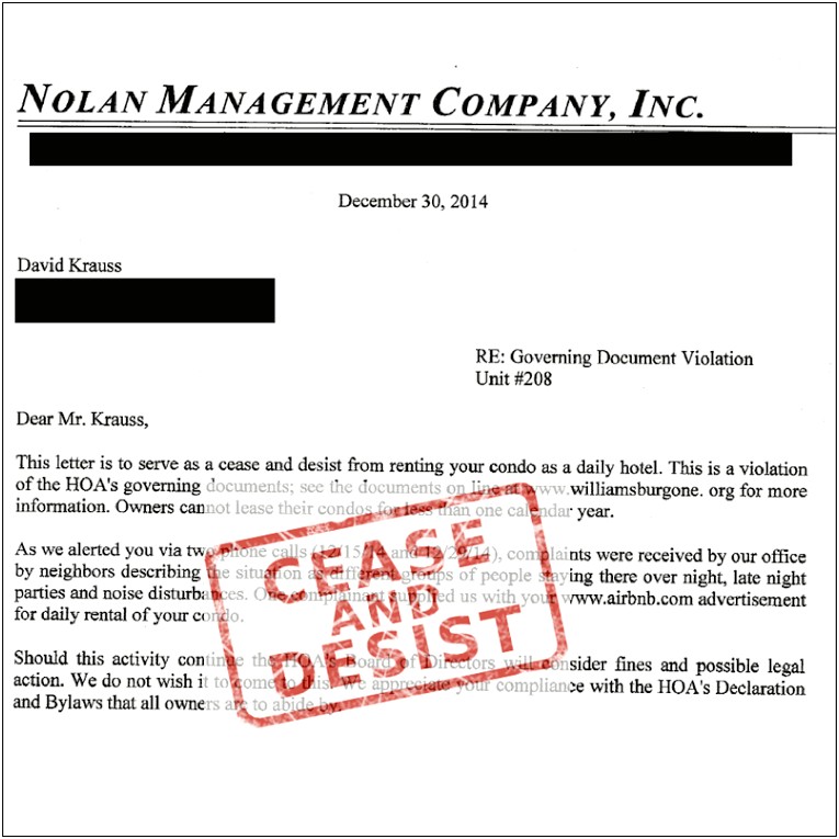 Hoa Cease And Desist Letter Template