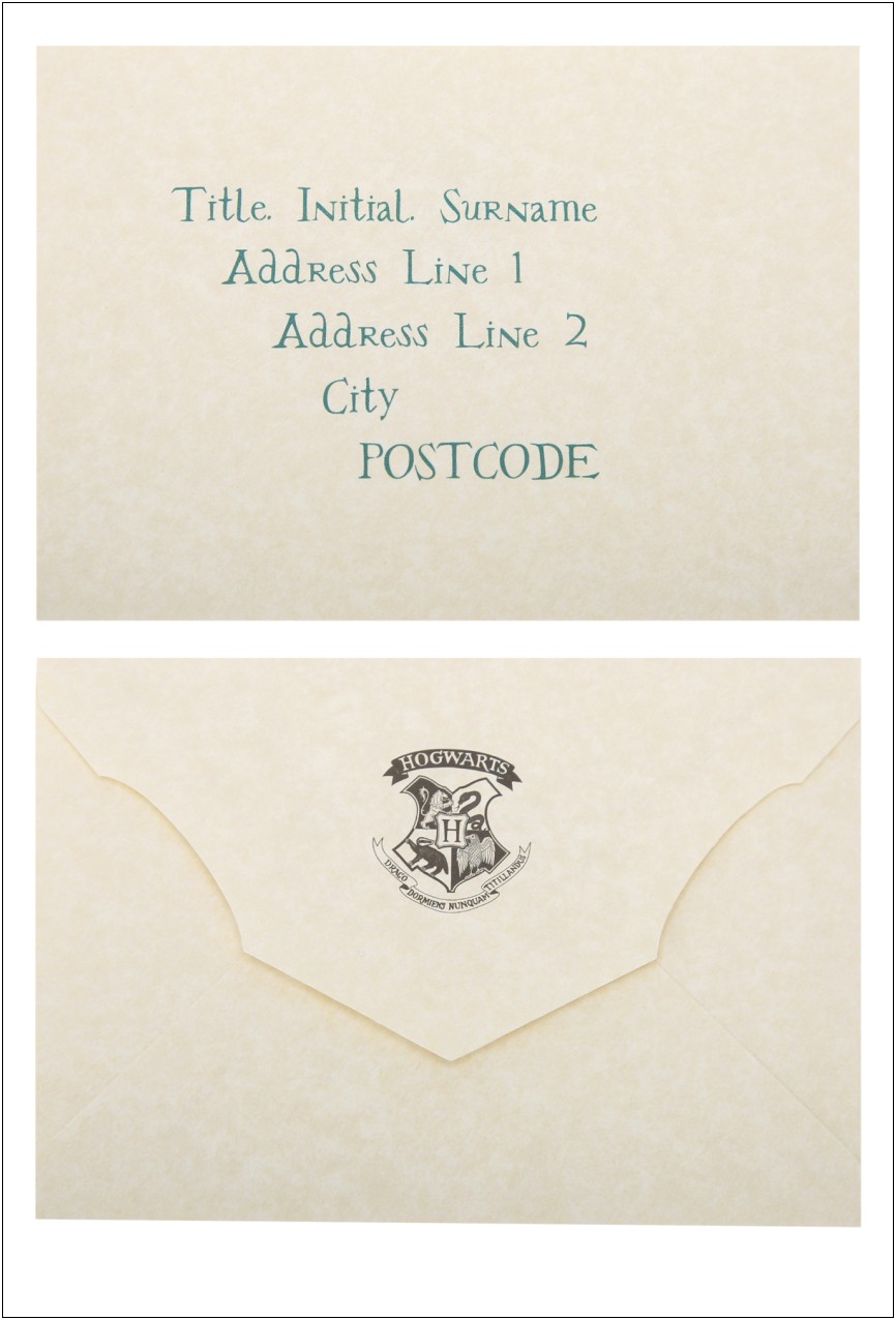 Hogwarts Acceptance Letter Envelope Text Template