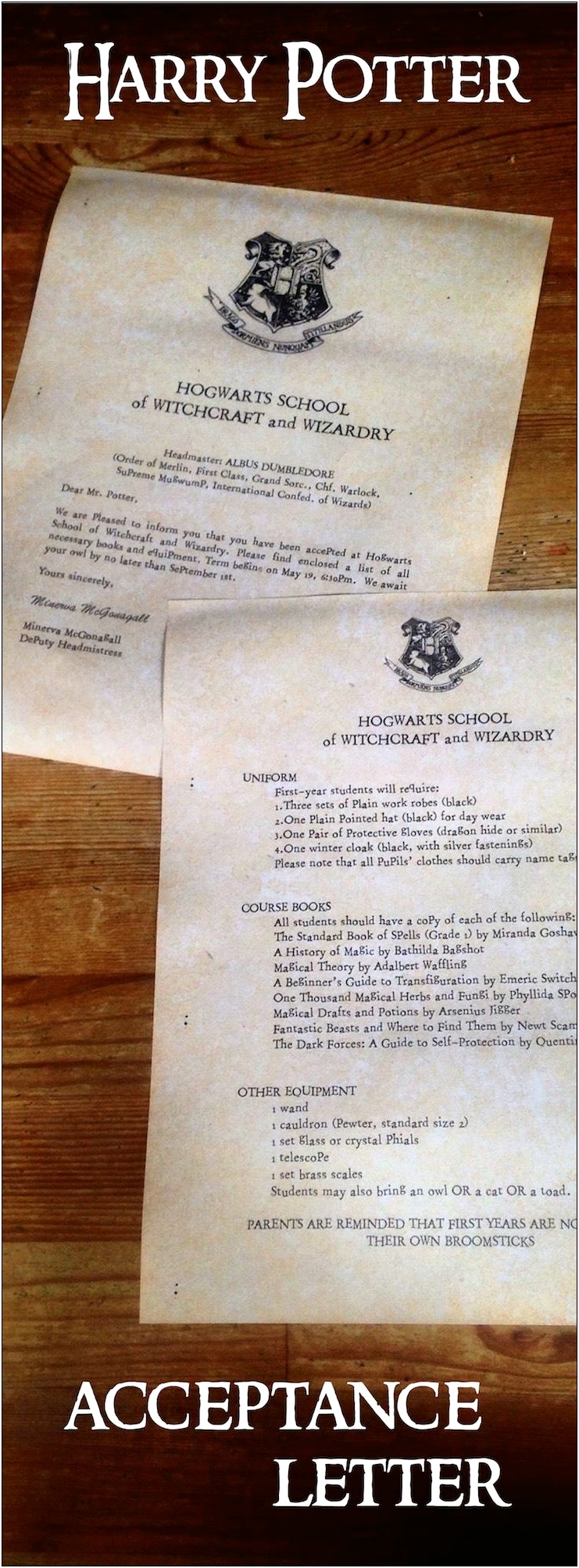 Hogwarts Acceptance Letter Template For Party Invites