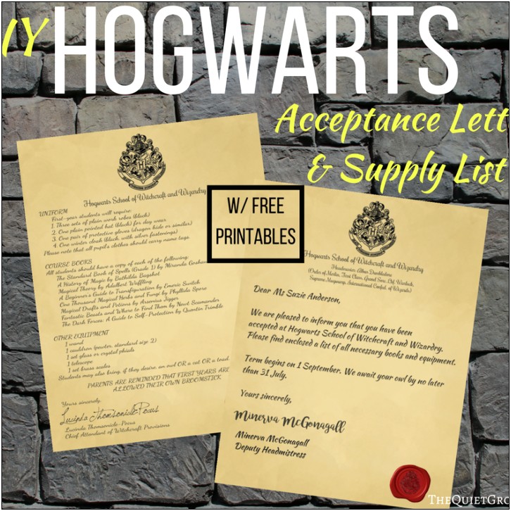 Hogwarts Acceptance Letter Template Printable Free