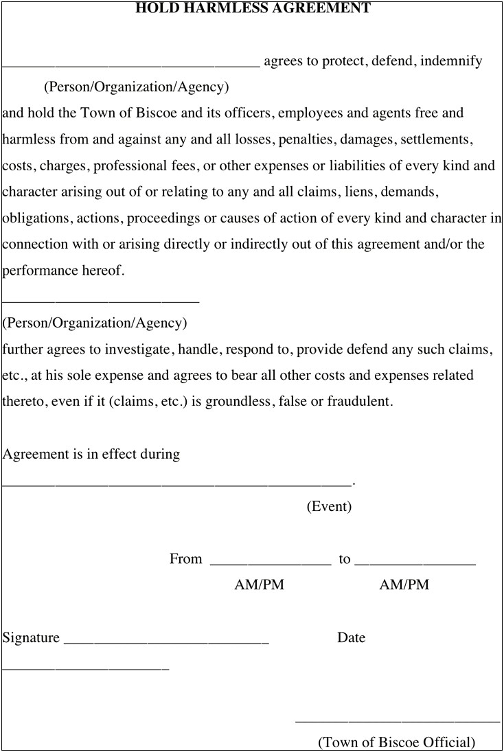 Hold Harmless Agreement Template Word Demolition