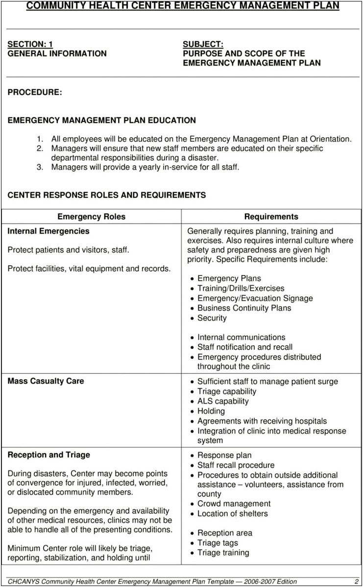 Home Health Emergency Operations Plan Template