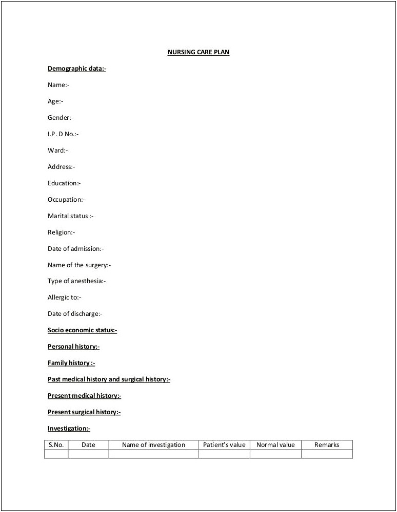 Home Health Nursing Care Plan Templates