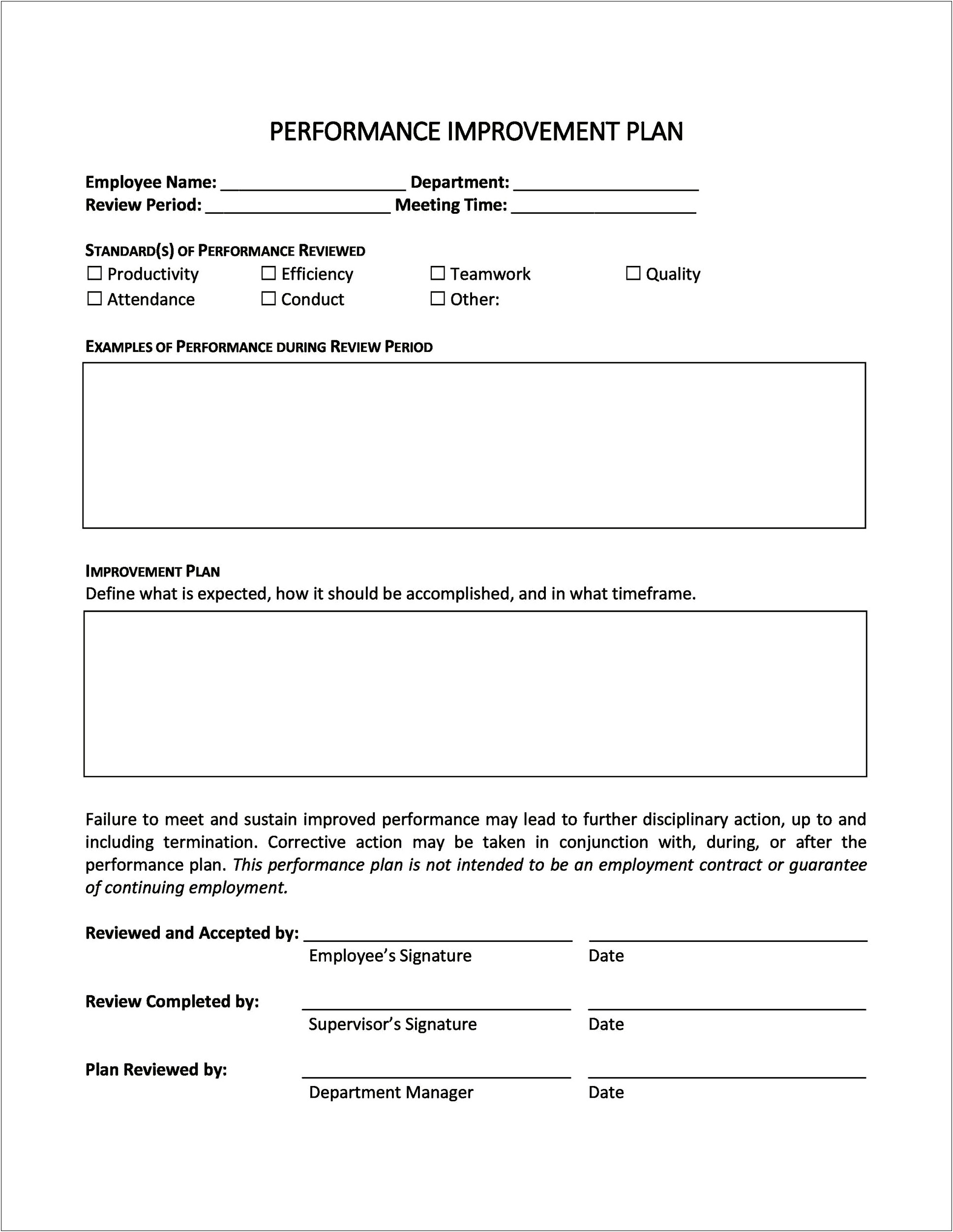 Home Health Performance Improvement Plan Template