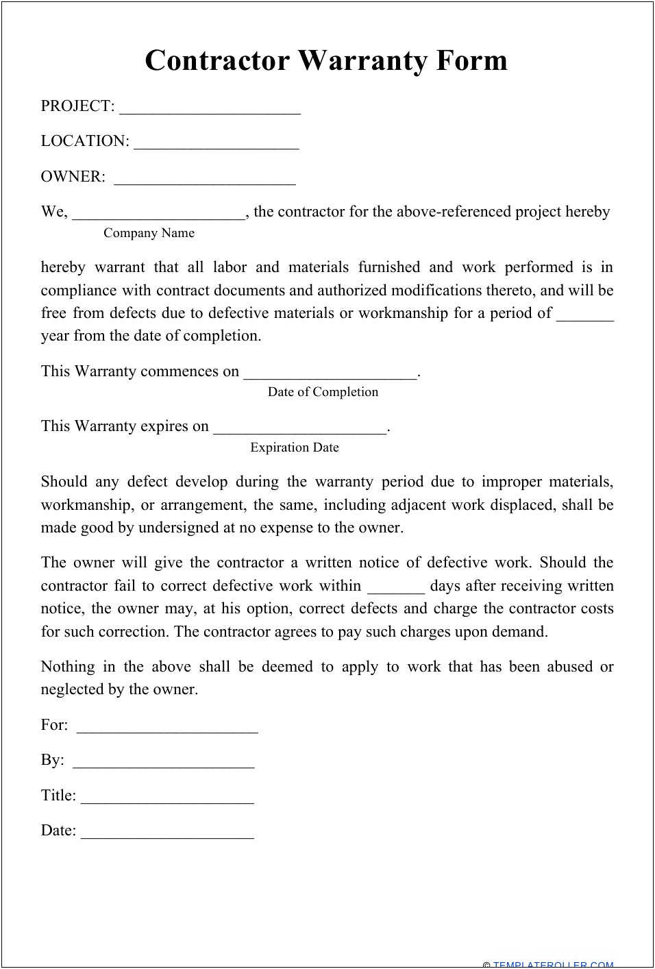 Home Warranty Claim Form Template Word