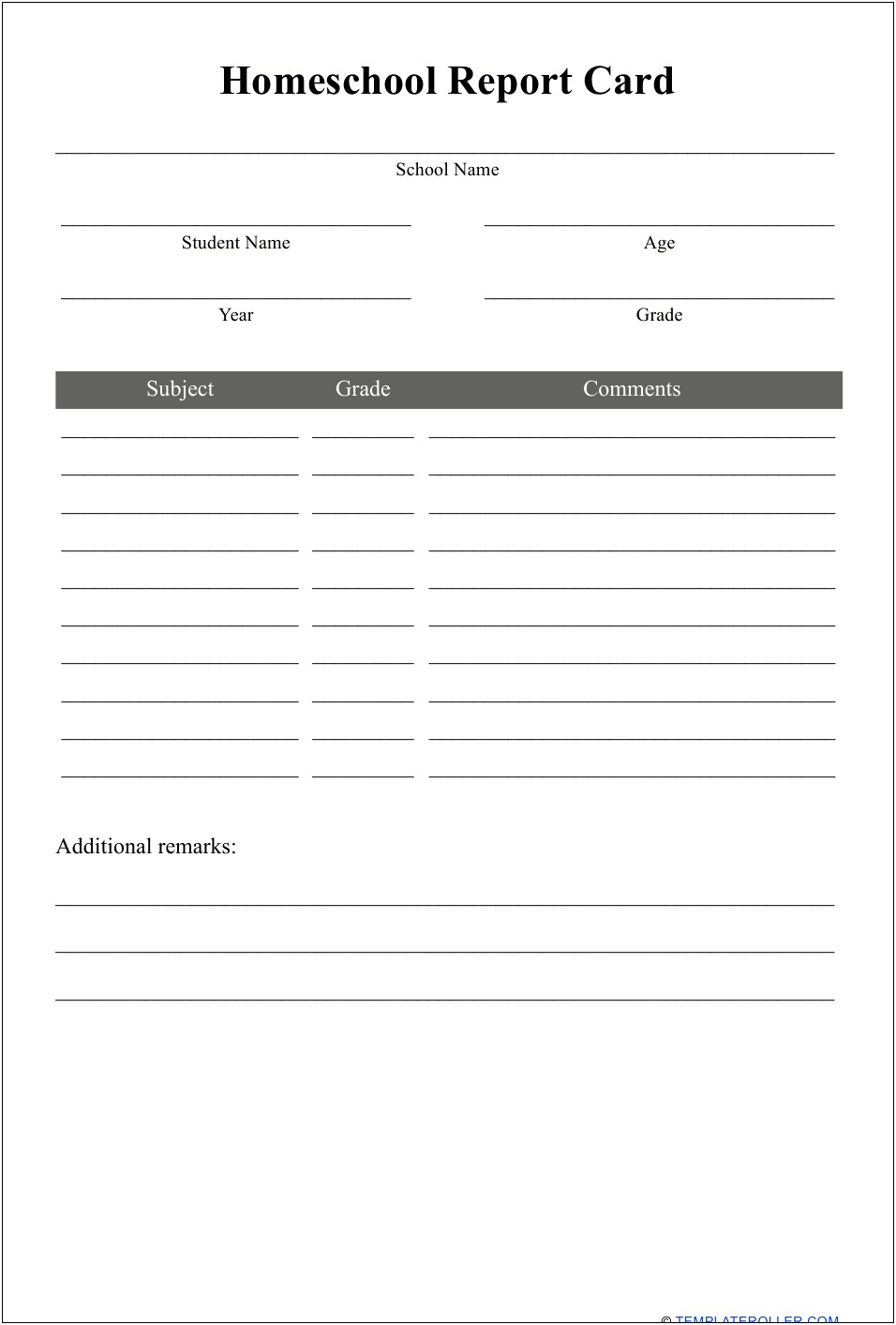 Homeschool High School Report Card Template Excel