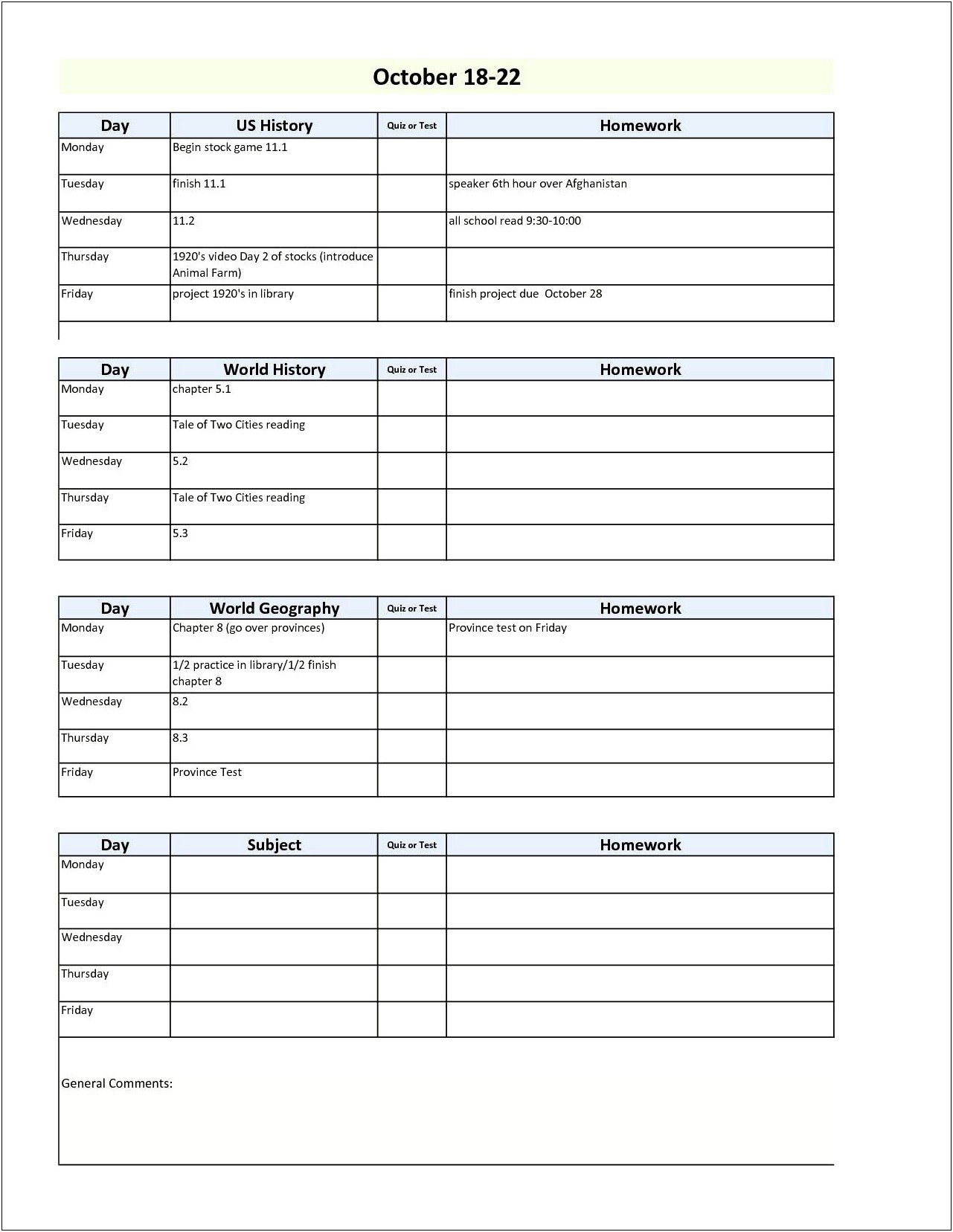 Homework Planner Template Word For College Students