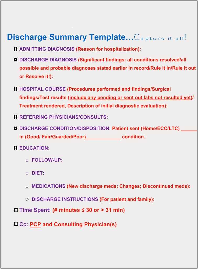 Hospital Discharge Papers Template Word Format