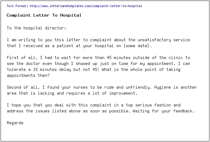 Hostile Work Environment Complaint Letter Template Hospital