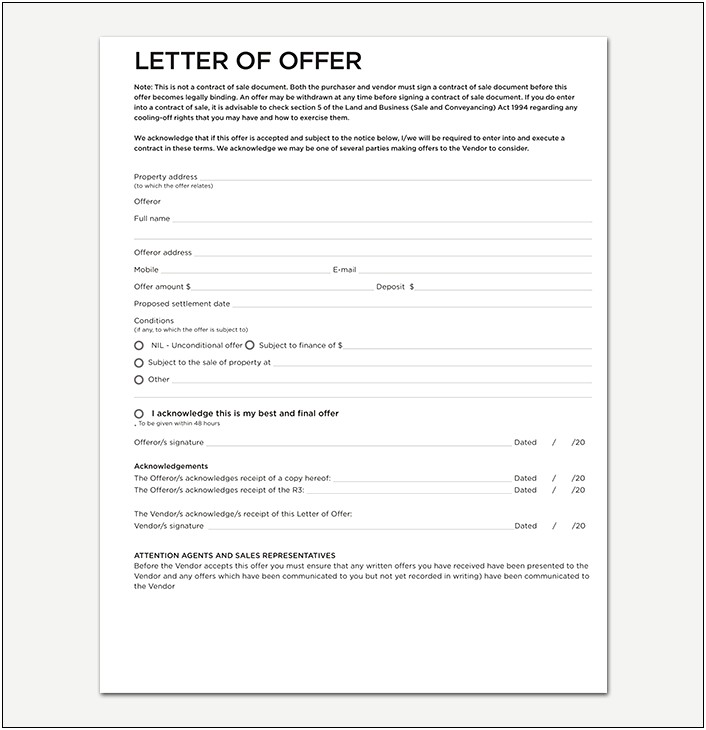 House Offer Letter Template Withtout Agent