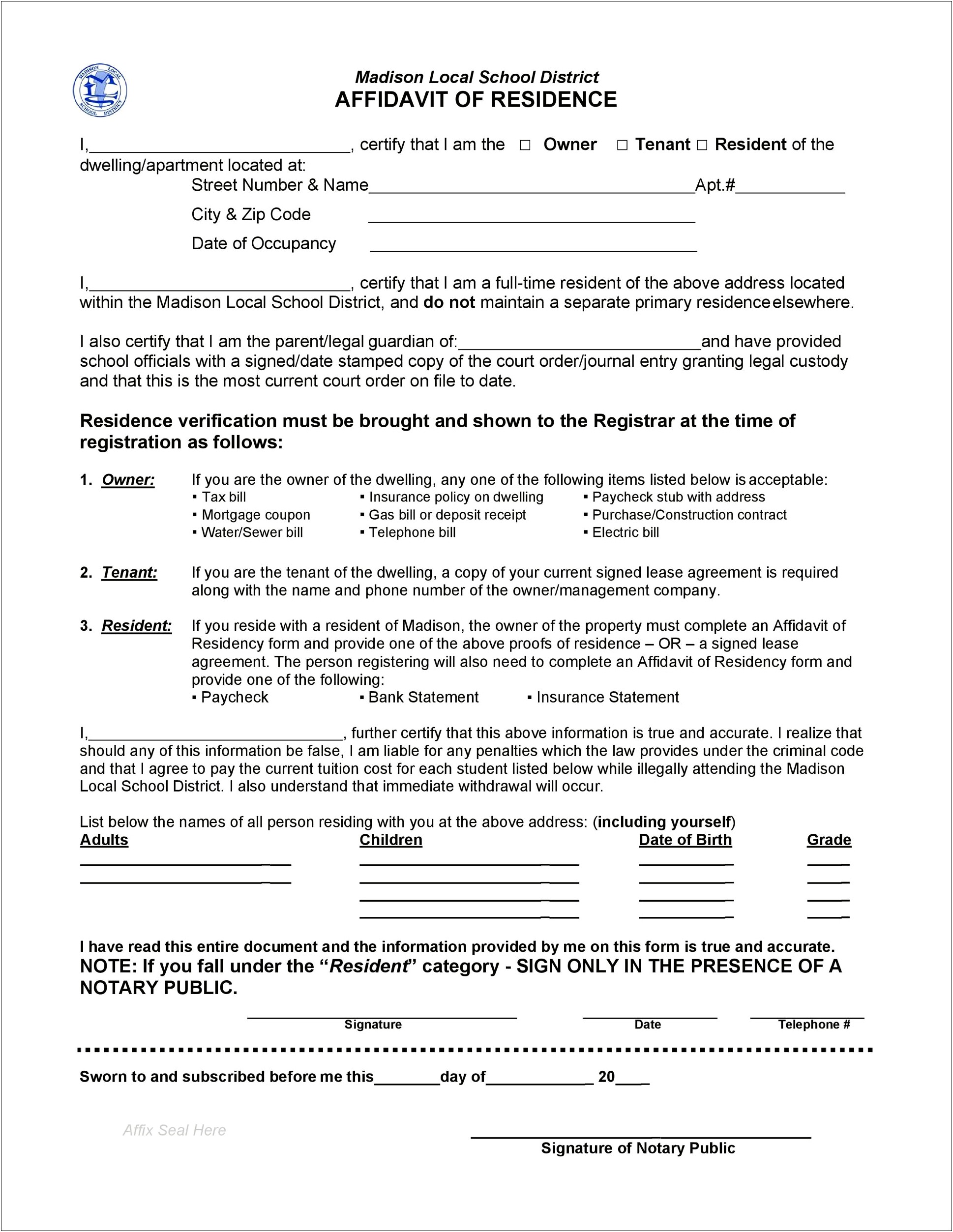 House Owner Letter For School Admission Template