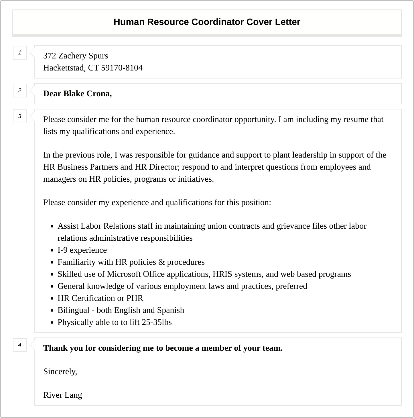 Human Resources Coordinator Cover Letter Template