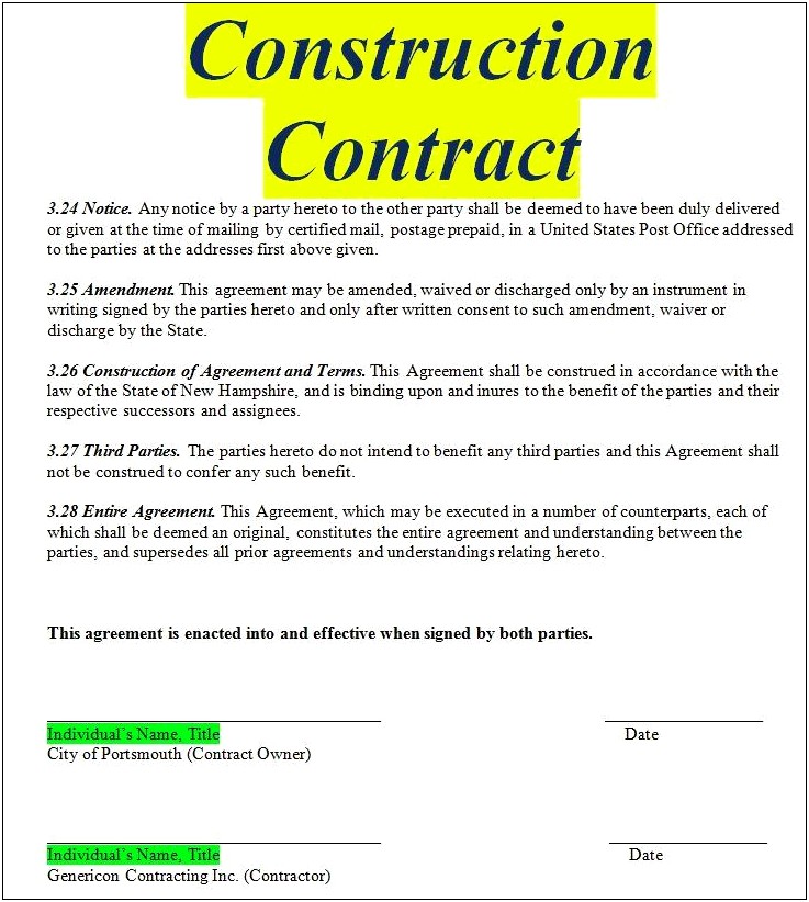 Illinois Short Form Construction Contract Template In Word