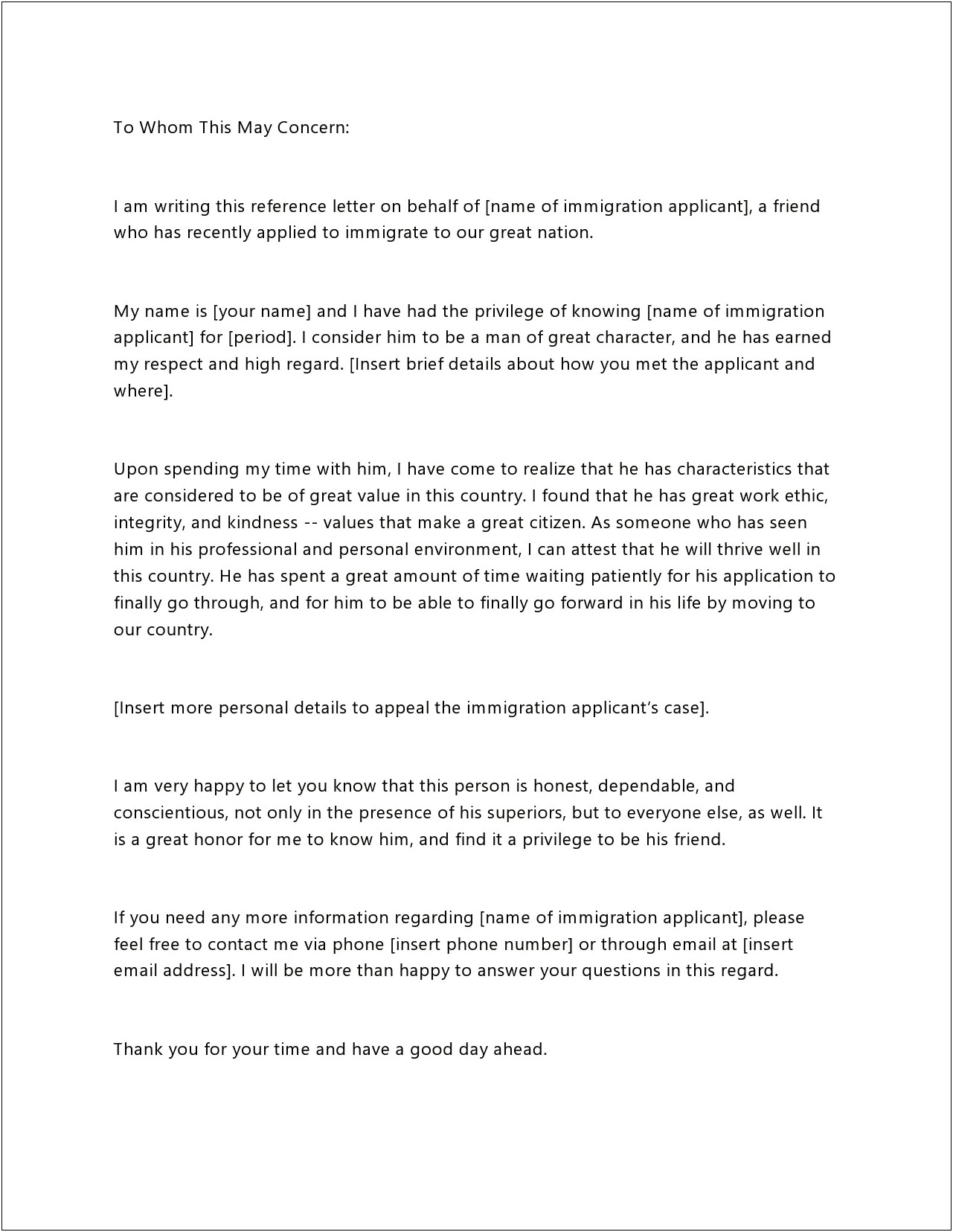 Immigration Letter Template For A Friend