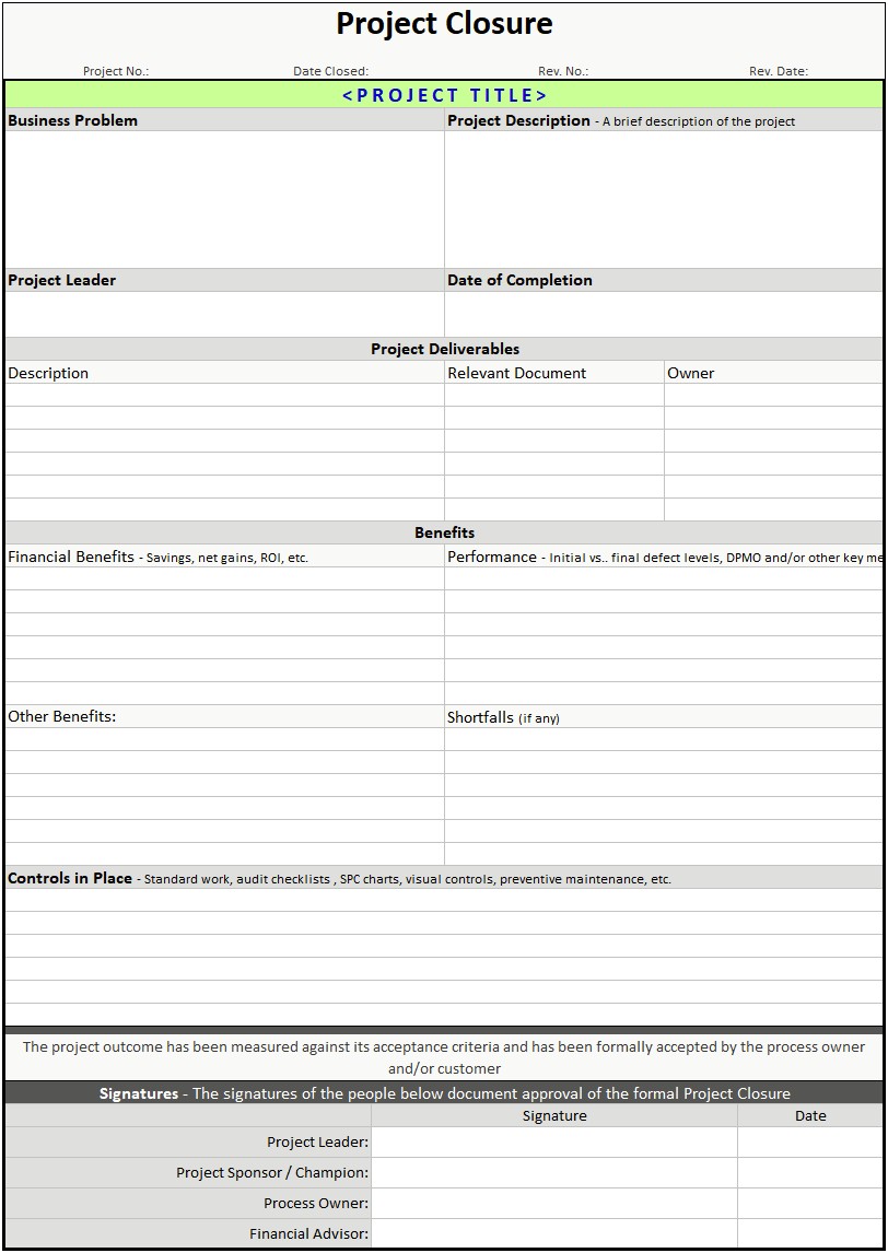 Implementation And Project Closure Plan Template