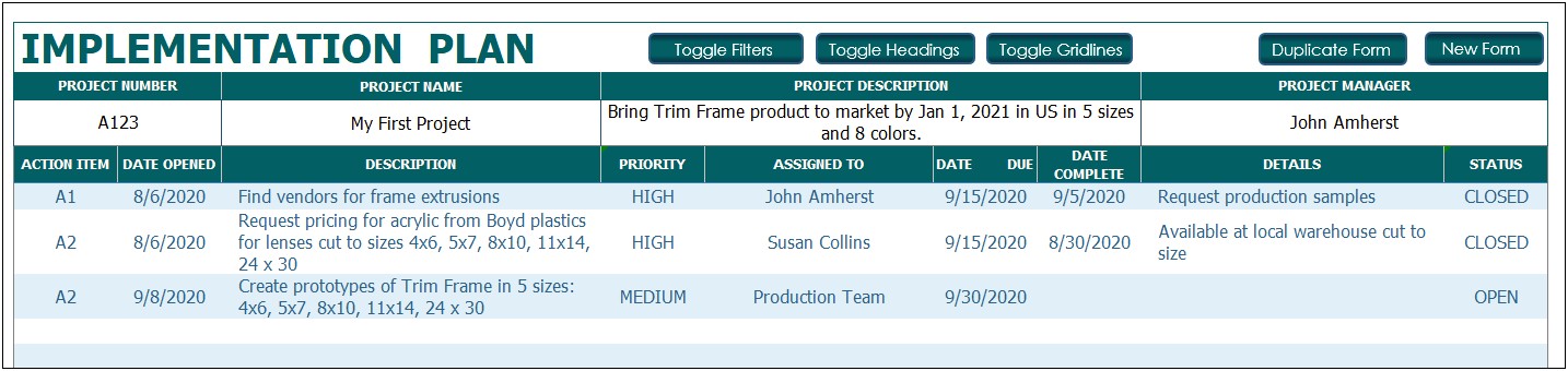 Implementation Plan Template Excel Free Download