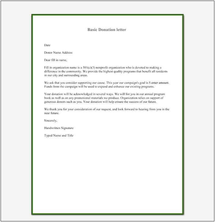 In Kind Donation Request Letter Template