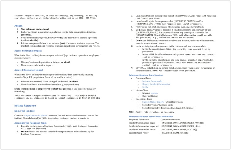 Incident Response Plan Template Small Business