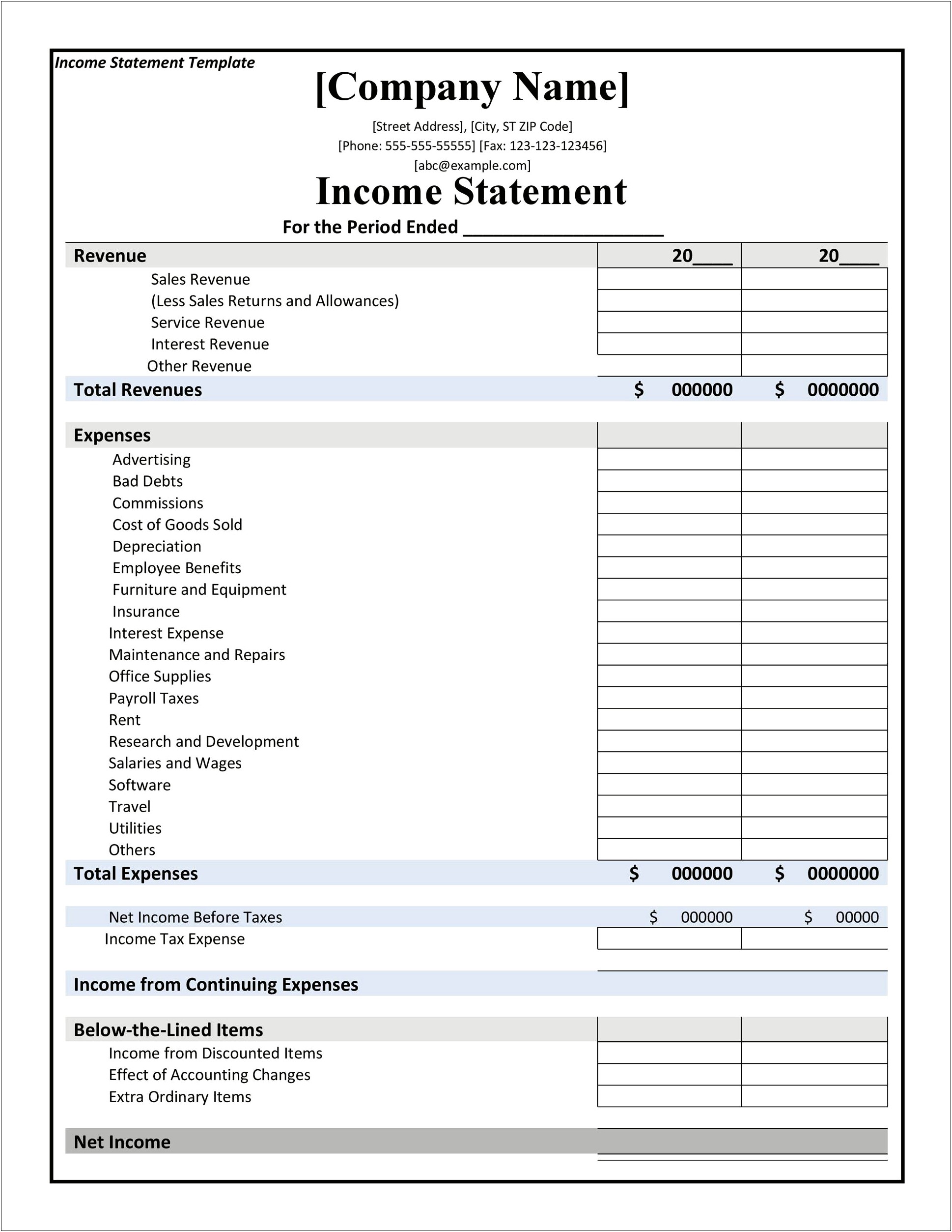 Income And Expenditure Statement Word Template